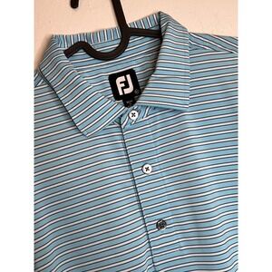 FootJoy FJ Mens Striped Golf Polo Shirt Light Blue White Navy XL with 1 Snag